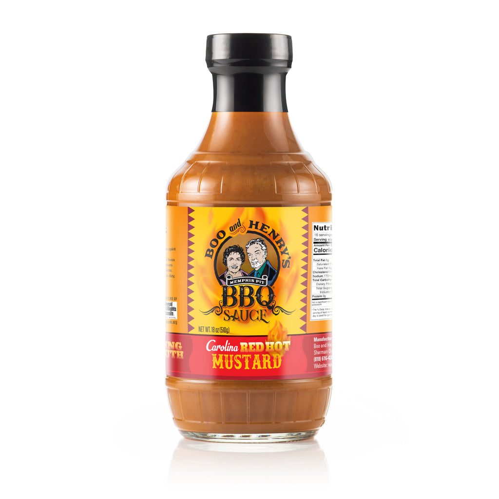 Boo and Henry's BBQ Red Hot Mustard Sauce bottle