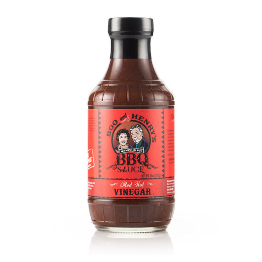 Boo and Henry's Red Hot Vinegar BBQ Sauce bottle