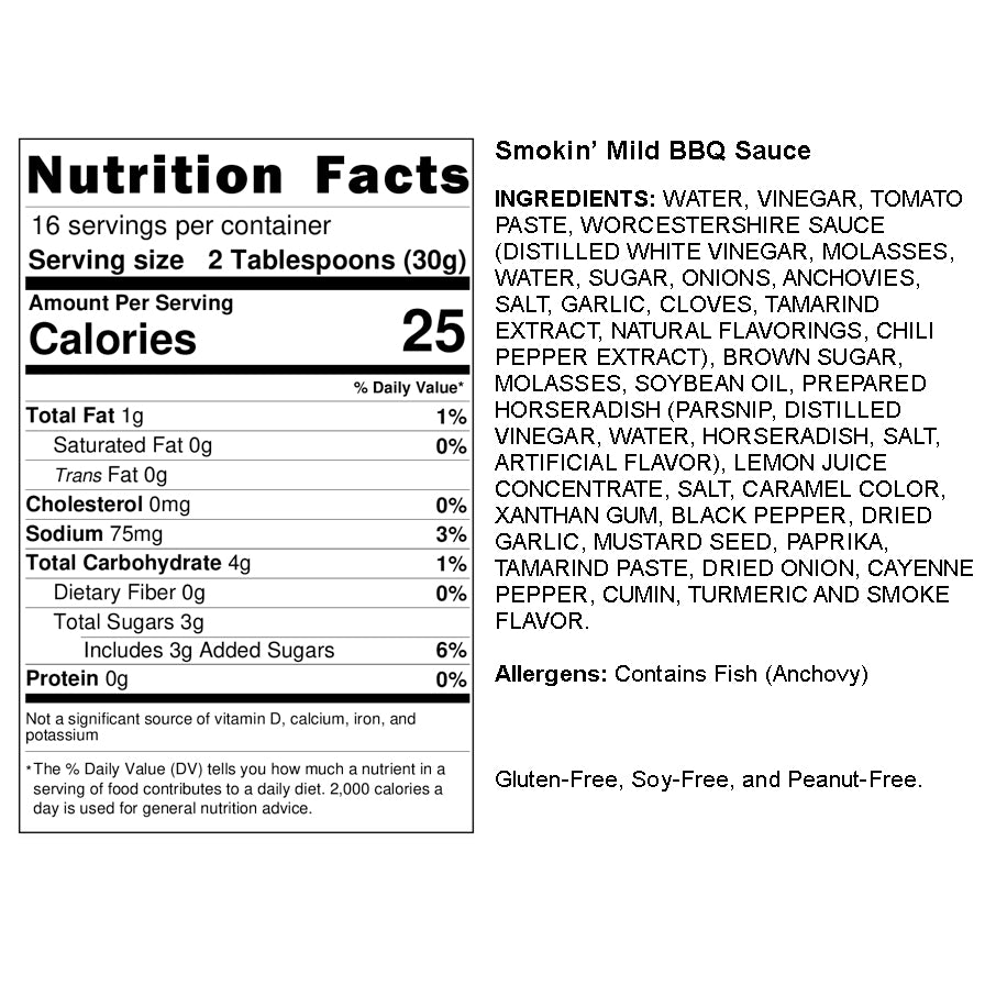 Boo and Henry's Smokin' Mild BBQ Sauce nutritional label and ingredients