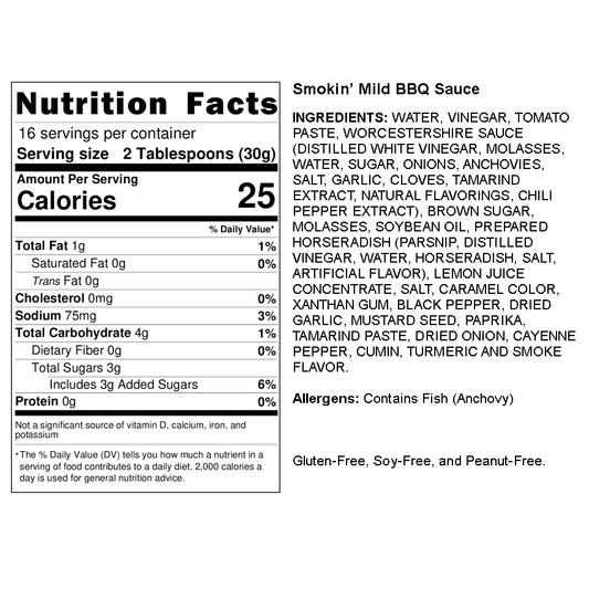 Boo and Henry's Smokin' Mild  BBQ Sauce nutritional label and ingredients